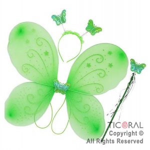 ALAS DE MARIPOSA CON VINCHA Y VARITA VERDE x 1
